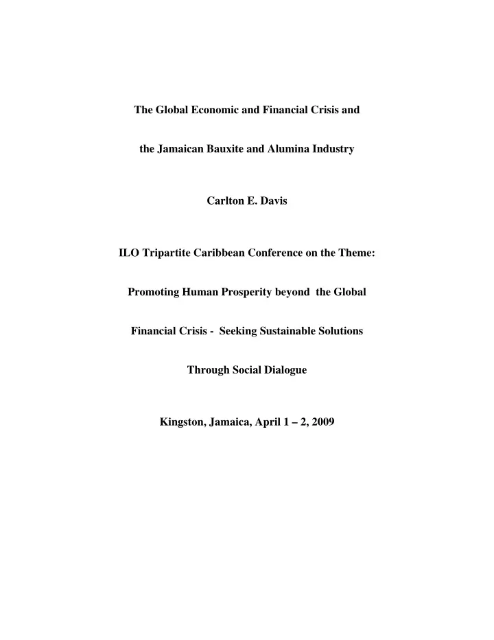 the global economic and financial crisis and the jamaican