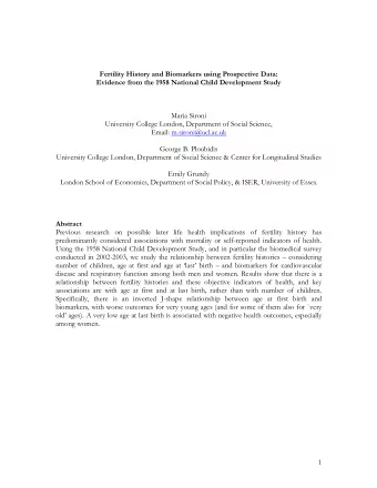 Fertility History and Biomarkers using Prospective Data:  Evidence from the 1958 National Child
