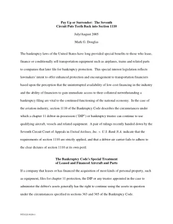 Pay Up or Surrender:  The Seventh  Circuit Puts Teeth Back into Section 1110  July/August 2005