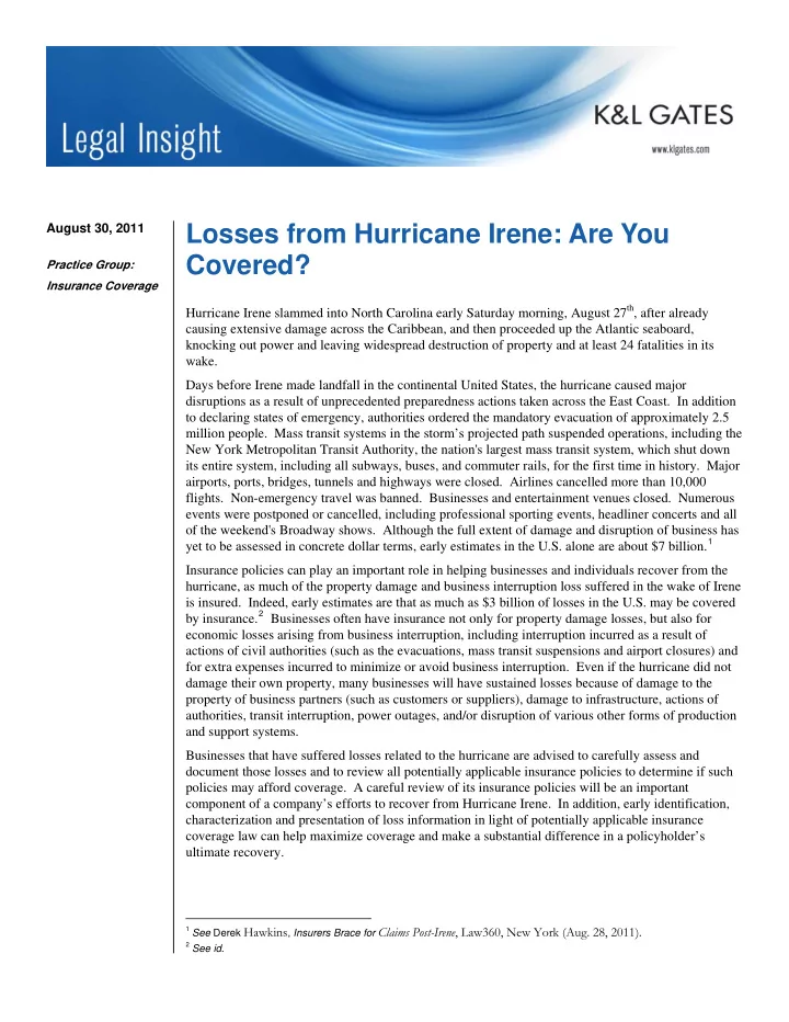 august 30 2011 losses from hurricane irene are you