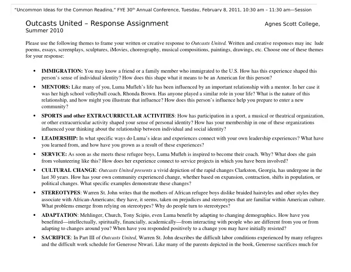 outcasts united response assignment