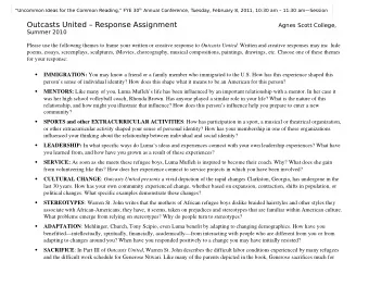 Outcasts United  Response Assignment  Agnes Scott College,  Summer 2010 Please use the following