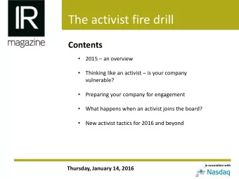 The activist fire drill  Contents   2015  an overview   Thinking like an activist  is