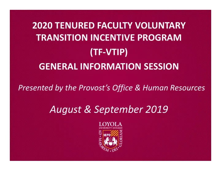 august september 2019 agenda