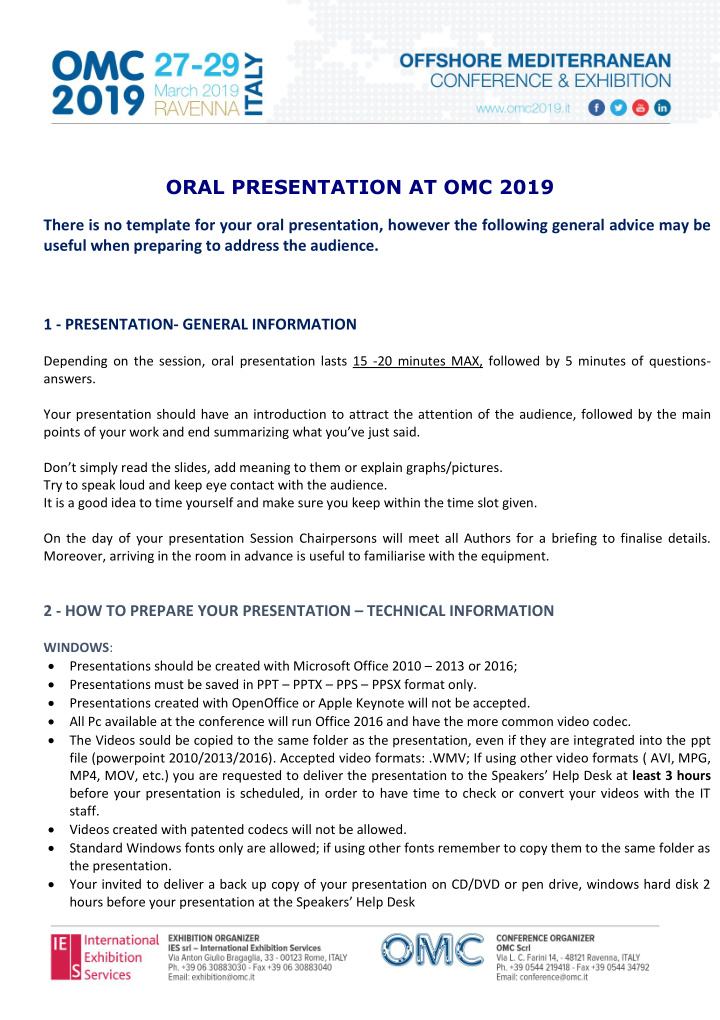 oral presentation at omc 2019