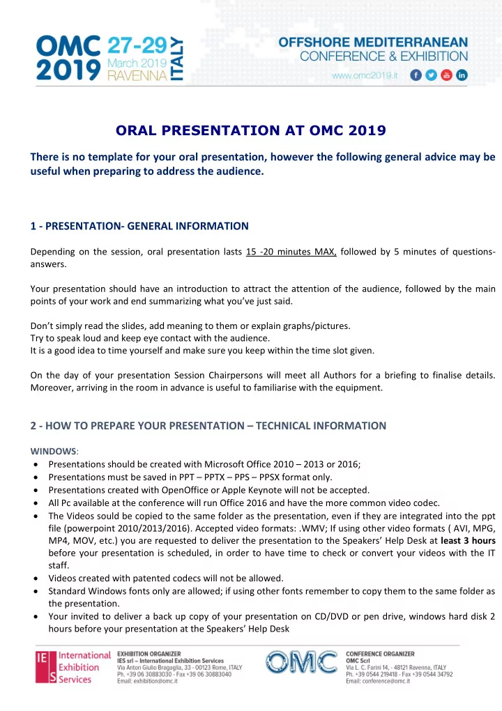 oral presentation at omc 2019