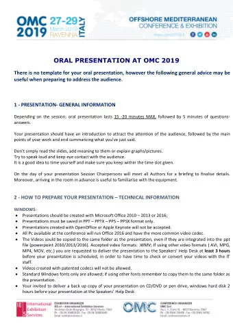 ORAL PRESENTATION AT OMC 2019  There is no template for your oral presentation, however the