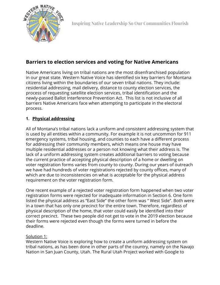 barriers to election services and voting for native