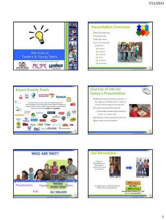 7/11/2012  Presentation Overview  About Smarty Pants  Sources of Info  Who Are They?  10- to