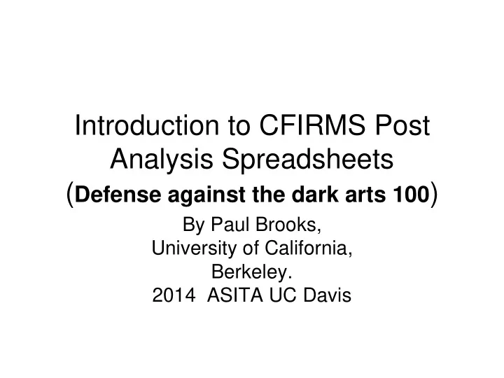 introduction to cfirms post analysis spreadsheets defense