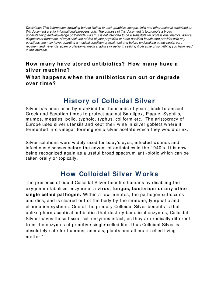 history of colloidal silver
