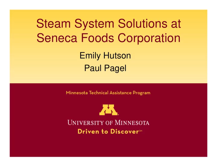 steam system solutions at seneca foods corporation