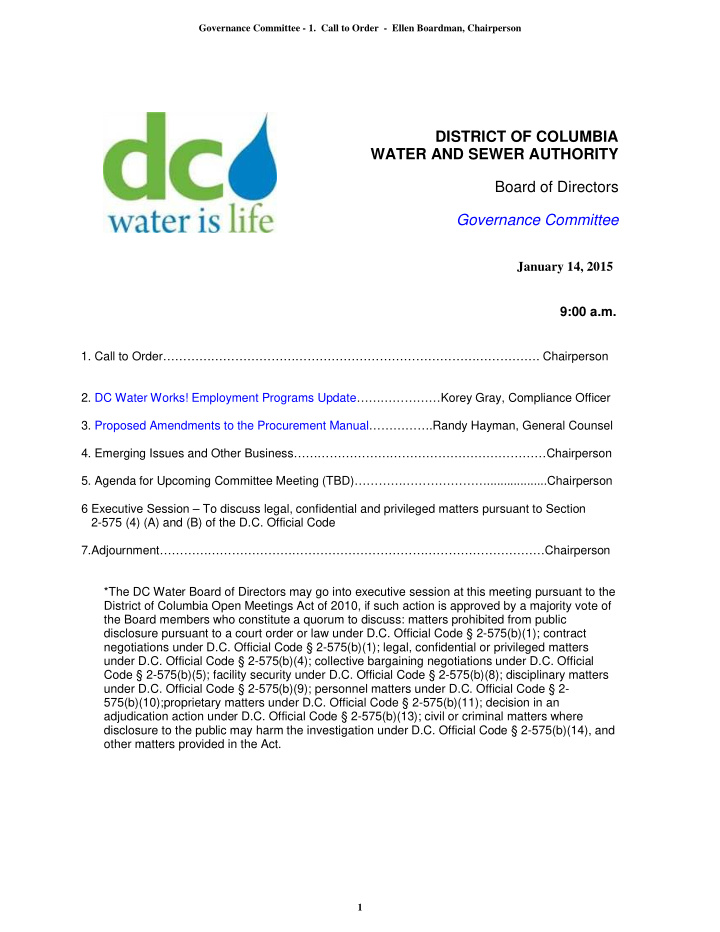 district of columbia water and sewer authority board of
