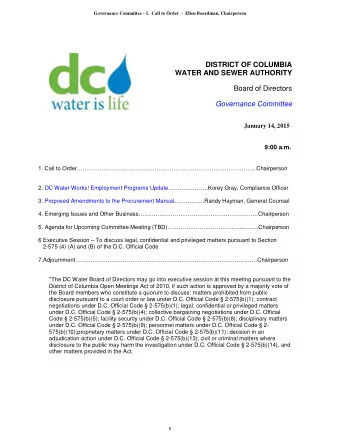 DISTRICT OF COLUMBIA  WATER AND SEWER AUTHORITY  Board of Directors  Governance Committee  January