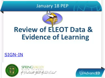 Review of ELEOT Data &amp;  Evidence of Learning  SIGN-IN  January 18 PEP  SV ELEOT Data  Observed