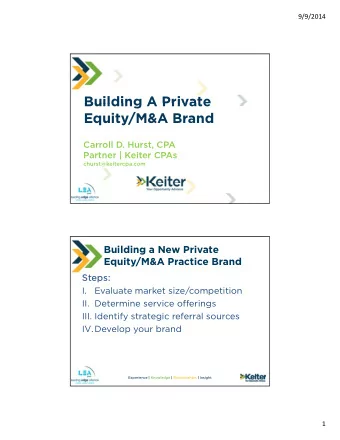 Building A Private  Building A Private  Equity/M&amp;A Brand  Carroll D. Hurst, CPA  Partner |