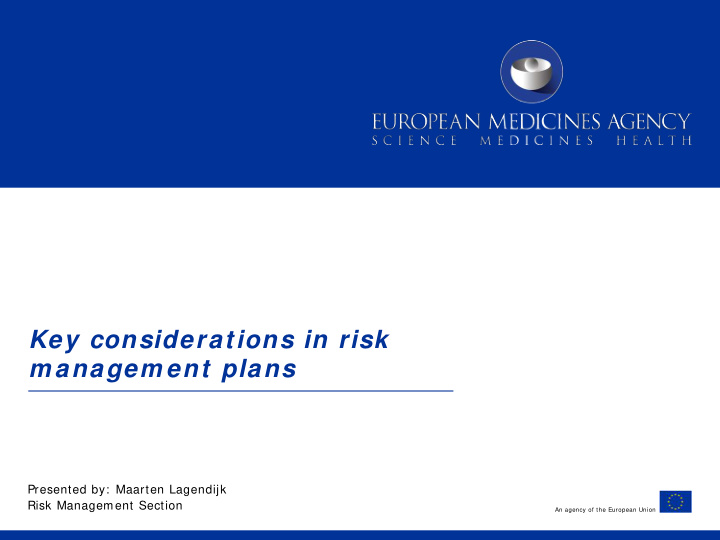 key considerations in risk m anagem ent plans