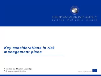 Key considerations in risk m anagem ent plans  Presented by:  Maarten Lagendijk  Risk Management