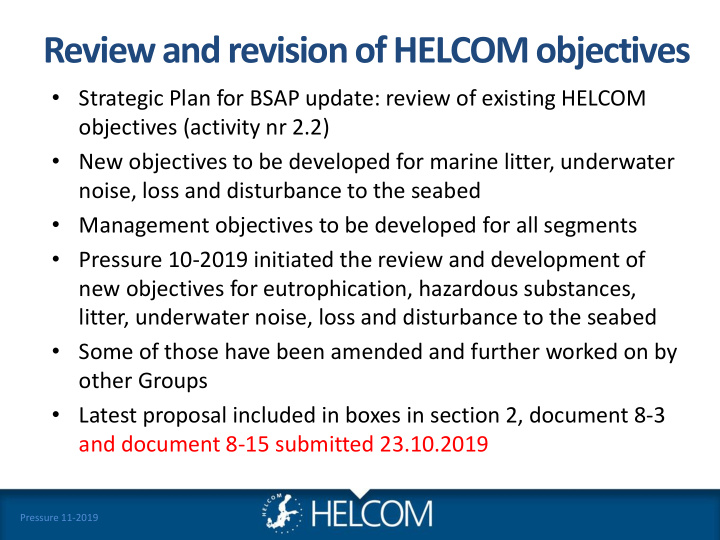 review and revision of helcom objectives