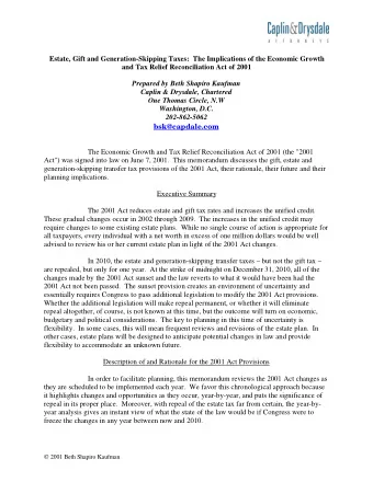 Estate, Gift and Generation-Skipping Taxes:  The Implications of the Economic Growth  and Tax