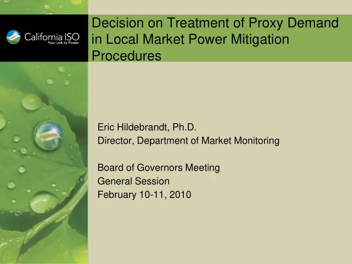 decision on treatment of proxy demand