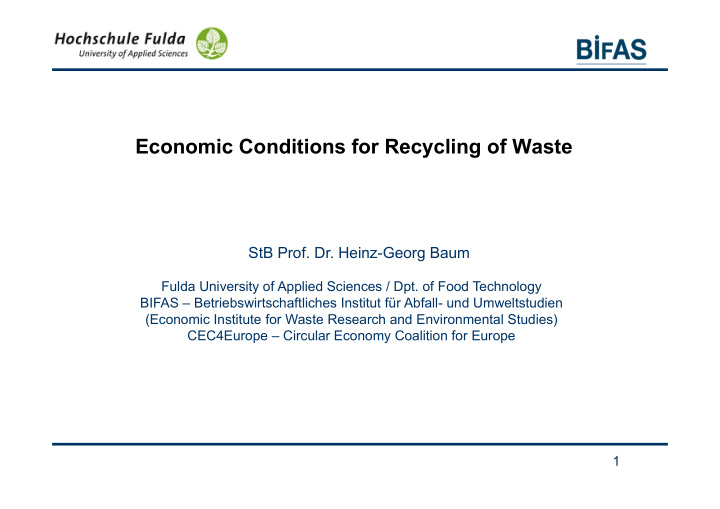economic conditions for recycling of waste