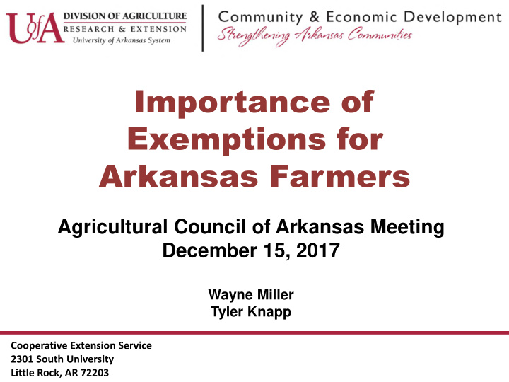importance of exemptions for arkansas farmers