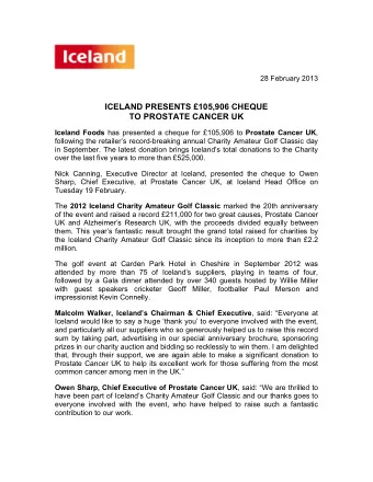 28 February 2013  ICELAND PRESENTS 105,906 CHEQUE  TO PROSTATE CANCER UK Iceland Foods has
