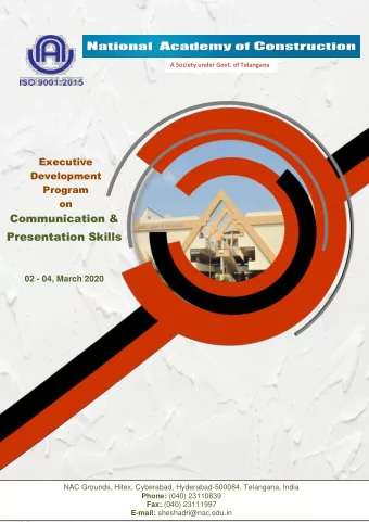Communication &amp;  Presentation Skills 02 - 04, March 2020  NAC Grounds, Hitex, Cyberabad,