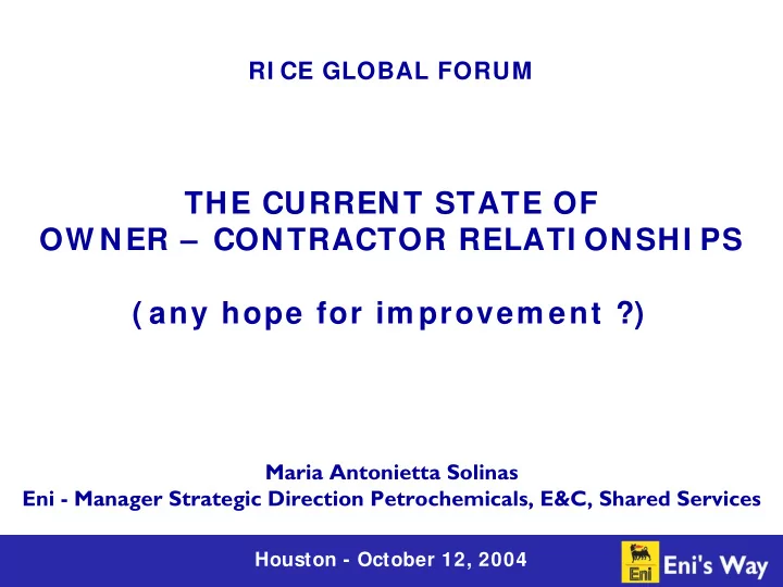 the current state of ow ner contractor relati onshi ps