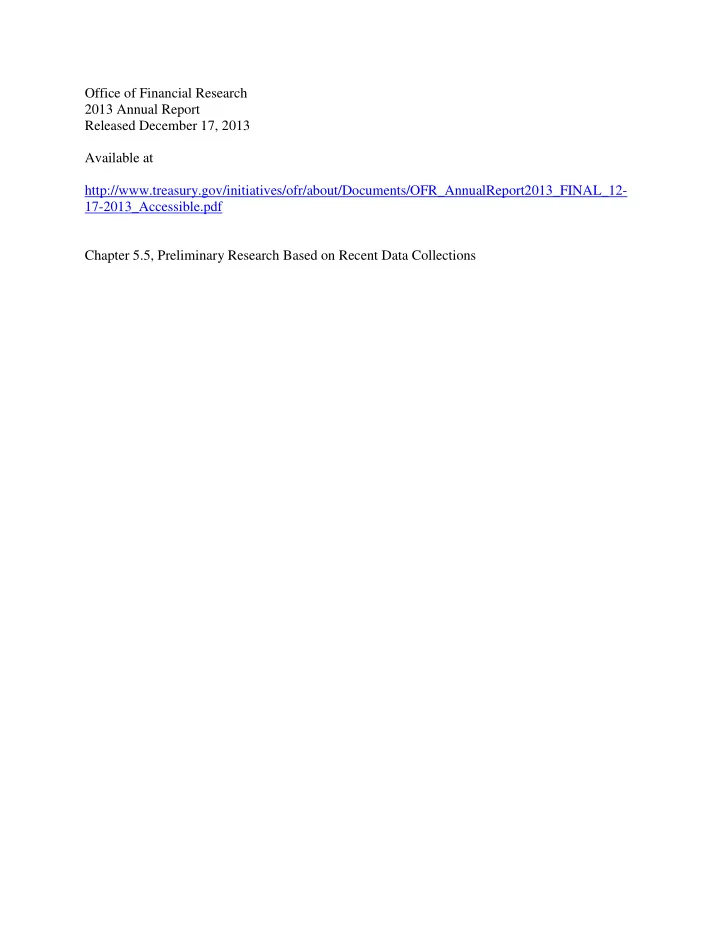 office of financial research 2013 annual report released