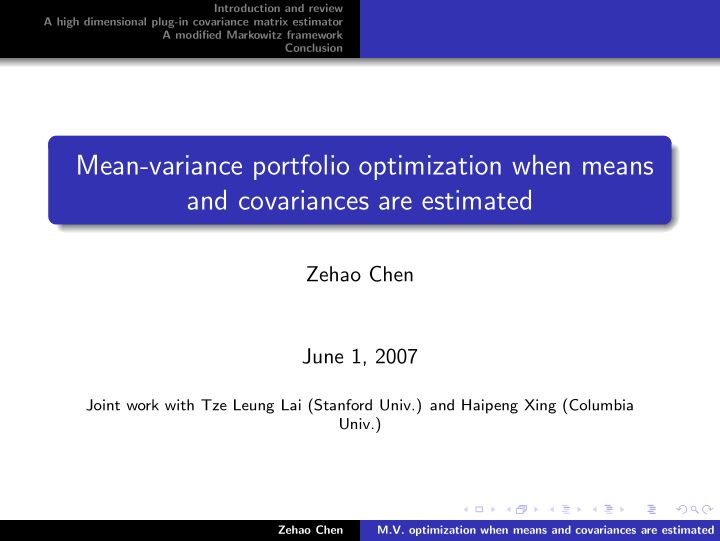 mean variance portfolio optimization when means and