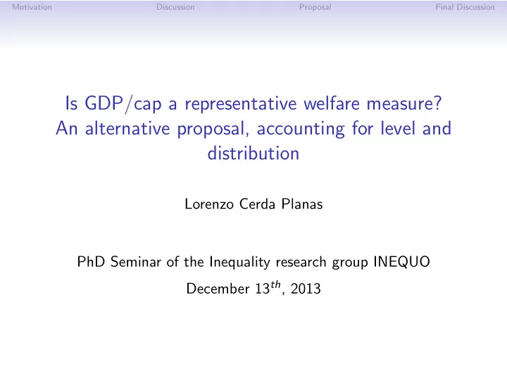 is gdp cap a representative welfare measure an