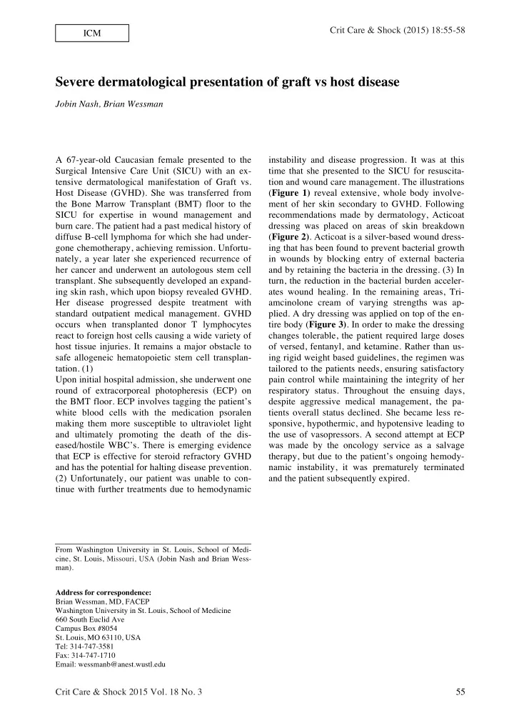 severe dermatological presentation of graft vs host