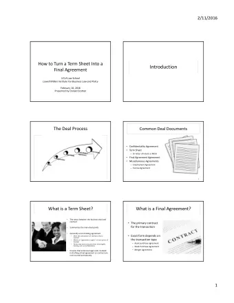 Introduction Final Agreement UCLA Law School Lowell Milken Institute For Business Law and Policy