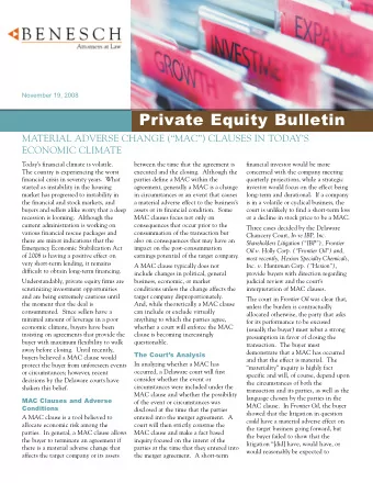 MATERIAL ADVERSE CHANGE (MAC) CLAUSES IN TODAYS  ECONOMIC CLIMATE  Todays financial