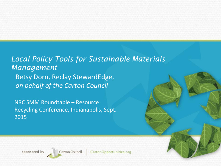 local policy tools for sustainable materials management