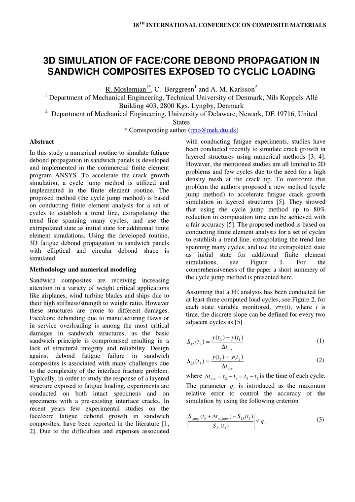 3d simulation of face core debond propagation in sandwich