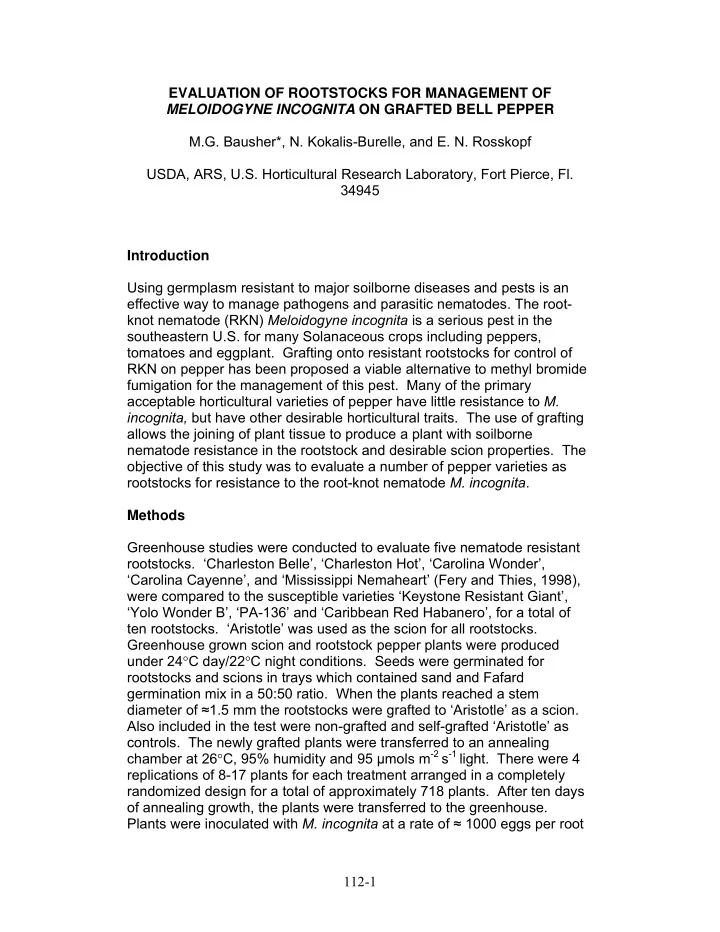 evaluation of rootstocks for management of meloidogyne