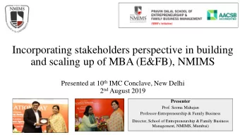 Incorporating stakeholders perspective in building  and scaling up of MBA (E&amp;FB), NMIMS