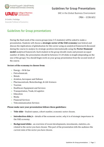 Guidelines for Group Presentations  UAE in the Global Business Environment  (MBA  ECON 605)