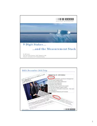 9 Digit Stakes  and the Measurem ent Stack  Dr. Bill Curtis  SVP and Chief Scientist, CAST