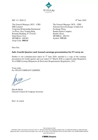 8 th June 2020  SEC 13 / 2020-21 The General Manager, DCS  CRD The General Manager, DCS  CRD