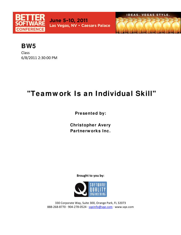 teamw ork is an individual skill