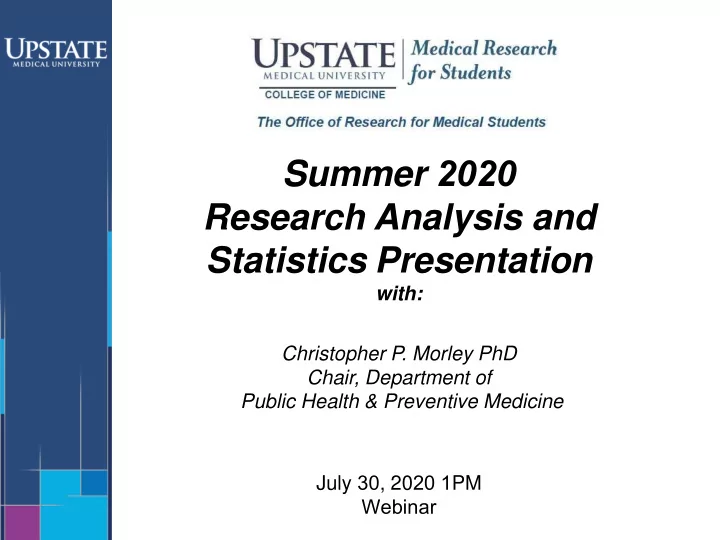 summer 2020 research analysis and statistics presentation