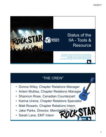 Status of the  IIA - Tools &amp;  Resource Dana Perrino, Director, North America Chapter Relations