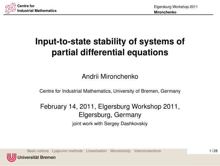 input to state stability of systems of partial