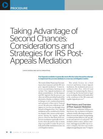 B  Q  EDITED BY  PROCEDURE  DEPARTMENT  Taking Advantage of  Second Chances:  Considerations and