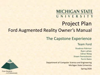 Project Plan  Ford Augmented Reality Owners Manual  The Capstone Experience  Team Ford  Shadman