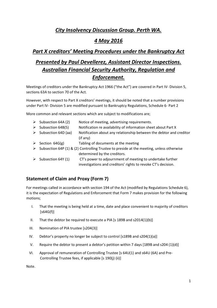 city insolvency discussion group perth wa 4 may 2016 part
